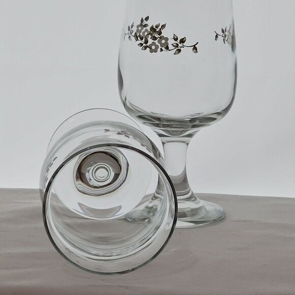 2 Pfaltzgraff Heirloom Water Goblets Wine Glasses 6.5" grey  white floral 12oz - Picture 6 of 9